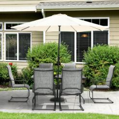 Nuu Garden 7 -Piece Black Patio Dining Set Iron Rectangle Table with 6 Light gray C-spring Chairs