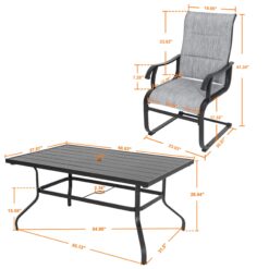 Nuu Garden 7 -Piece Black Patio Dining Set Iron Rectangle Table with 6 Light gray C-spring Chairs