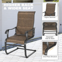 Nuu Garden 7 -Piece Black Patio Dining Set Iron Rectangle Table with 6 Brown C-spring Chairs