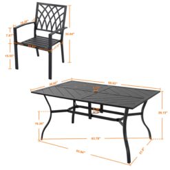 Nuu Garden 7 -Piece Black Patio Dining Set Iron Rectangle Table with 6 Stackable Stationary Chairs
