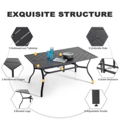 Nuu Garden 7 -Piece Black Patio Dining Set Iron Rectangle Table with 6 Stackable Stationary Chairs
