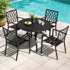 Nuu Garden 5 -Piece Black Patio Dining Set Iron Round Table with 4 Stackable Stationary Chairs