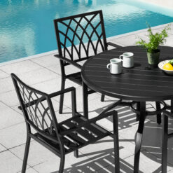 Nuu Garden 5 -Piece Black Patio Dining Set Iron Round Table with 4 Stackable Stationary Chairs