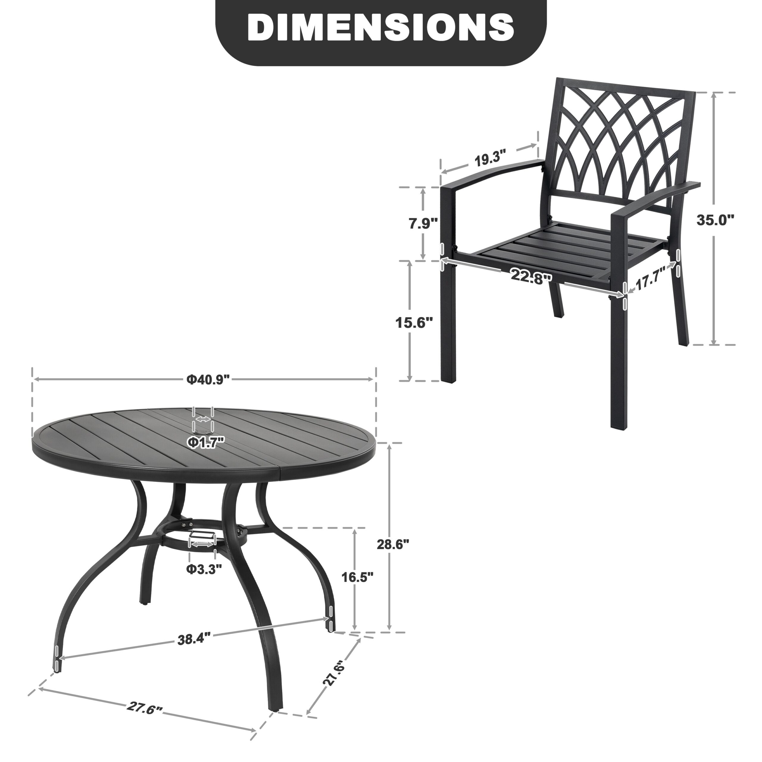 Nuu Garden 5 -Piece Black Patio Dining Set Iron Round Table with 4 Stackable Stationary Chairs