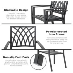 Nuu Garden 5 -Piece Black Patio Dining Set Iron Round Table with 4 Stackable Stationary Chairs