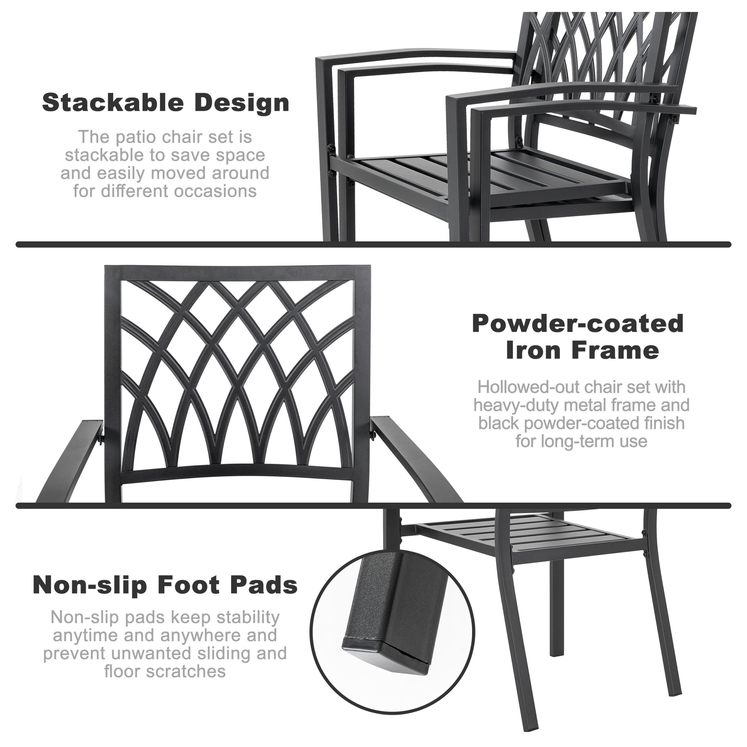 Nuu Garden 5 -Piece Black Patio Dining Set Iron Round Table with 4 Stackable Stationary Chairs