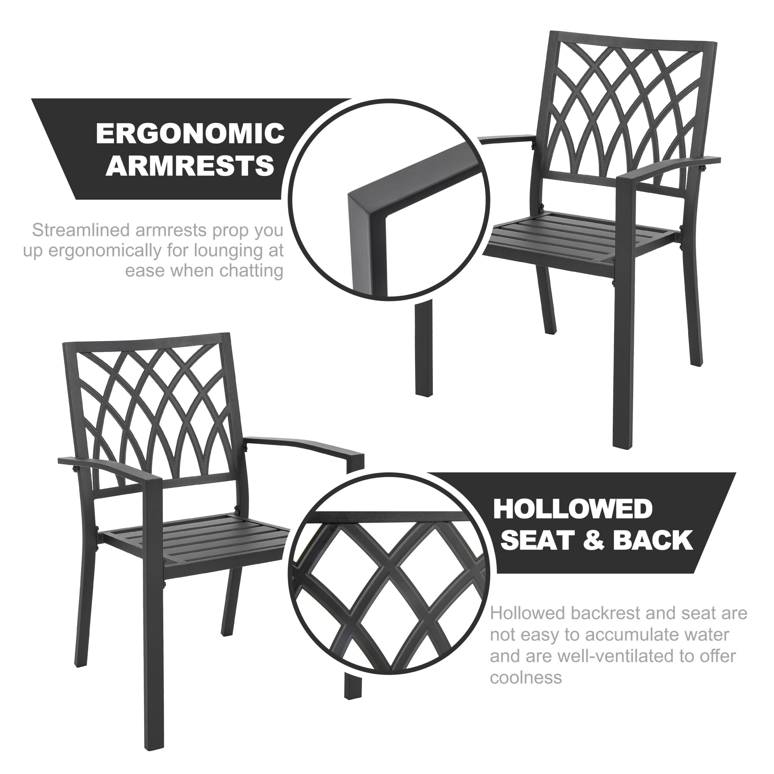 Nuu Garden 5 -Piece Black Patio Dining Set Iron Round Table with 4 Stackable Stationary Chairs