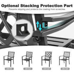 Nuu Garden 5 -Piece Black Patio Dining Set Iron Round Table with 4 Stackable Stationary Chairs