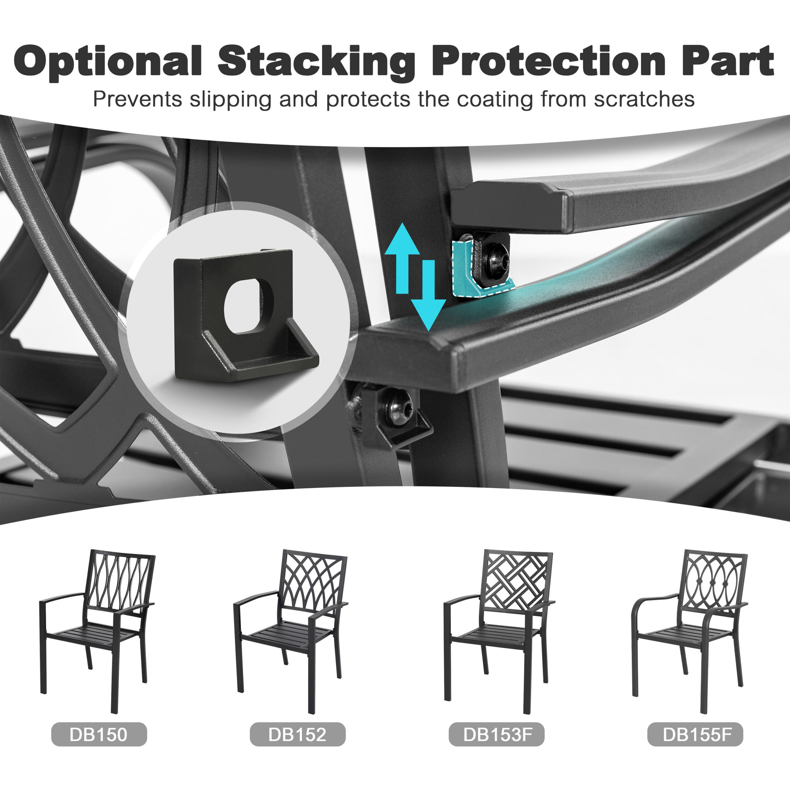 Nuu Garden 5 -Piece Black Patio Dining Set Iron Round Table with 4 Stackable Stationary Chairs