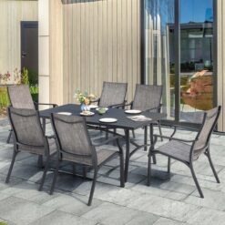 Nuu Garden 7 -Piece Black Patio Dining Set Aluminum Rectangle Table with 6 Stationary Chairs