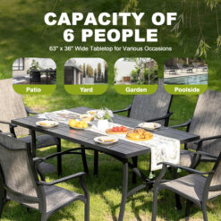 Nuu Garden 7 -Piece Black Patio Dining Set Aluminum Rectangle Table with 6 Stationary Chairs