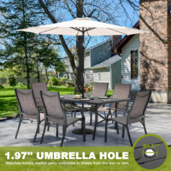 Nuu Garden 7 -Piece Black Patio Dining Set Aluminum Rectangle Table with 6 Stationary Chairs