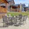 Nuu Garden 7 -Piece Gray Patio Dining Set Iron Rectangle Table with 6 Gray Stationary Chairs