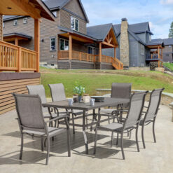Nuu Garden 7 -Piece Gray Patio Dining Set Iron Rectangle Table with 6 Gray Stationary Chairs