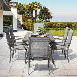 Nuu Garden 7 -Piece Gray Patio Dining Set Iron Rectangle Table with 6 Gray Stationary Chairs