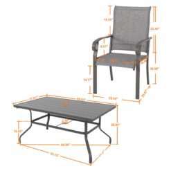 Nuu Garden 7 -Piece Gray Patio Dining Set Iron Rectangle Table with 6 Gray Stationary Chairs