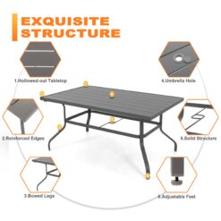 Nuu Garden 7 -Piece Gray Patio Dining Set Iron Rectangle Table with 6 Gray Stationary Chairs