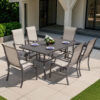 Nuu Garden 7 -Piece Grey Patio Dining Set Iron Rectangle Table with 6 Beige Stationary Chairs