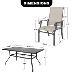Nuu Garden 7 -Piece Grey Patio Dining Set Iron Rectangle Table with 6 Beige Stationary Chairs