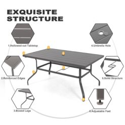 Nuu Garden 7 -Piece Grey Patio Dining Set Iron Rectangle Table with 6 Beige Stationary Chairs