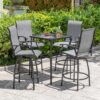 Nuu Garden 5 -Piece Black Bar Height Patio Dining Set Iron Square Table with 4 Gray Swivel Chairs