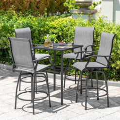 Nuu Garden 5 -Piece Black Bar Height Patio Dining Set Iron Square Table with 4 Gray Swivel Chairs