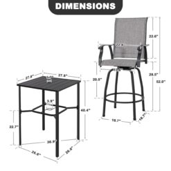 Nuu Garden 5 -Piece Black Bar Height Patio Dining Set Iron Square Table with 4 Gray Swivel Chairs