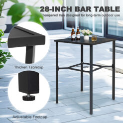 Nuu Garden 5 -Piece Black Bar Height Patio Dining Set Iron Square Table with 4 Gray Swivel Chairs