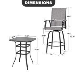 Nuu Garden 5 -Piece Black and Brown with gold point Bar Height Patio Dining Set Iron Square Table with 4 Gray Swivel Chairs