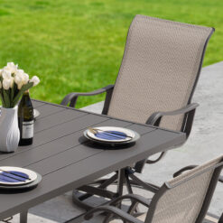 Nuu Garden 7 -Piece Grey Patio Dining Set Iron Rectangle Table with 6 Beige Stationary and Motion Chairs