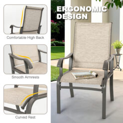 Nuu Garden 7 -Piece Grey Patio Dining Set Iron Rectangle Table with 6 Beige Stationary and Motion Chairs