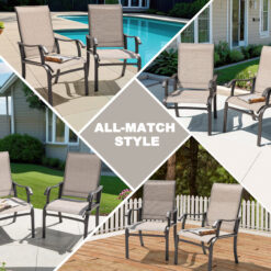 Nuu Garden 7 -Piece Grey Patio Dining Set Iron Rectangle Table with 6 Beige Stationary and Motion Chairs