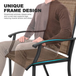 Nuu Garden 7 -Piece Black Patio Dining Set Iron Rectangle Table with 6 Brown Stationary Chairs