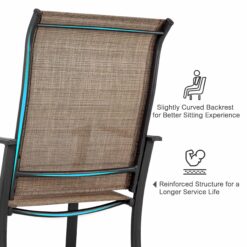Nuu Garden 7 -Piece Black Patio Dining Set Iron Rectangle Table with 6 Brown Stationary Chairs