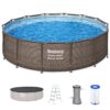 Bestway Power Steel 14ft x 42in Above Ground Outdoor Swimming Pool Set with Pump