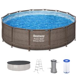 Bestway Power Steel 14ft x 42in Above Ground Outdoor Swimming Pool Set with Pump