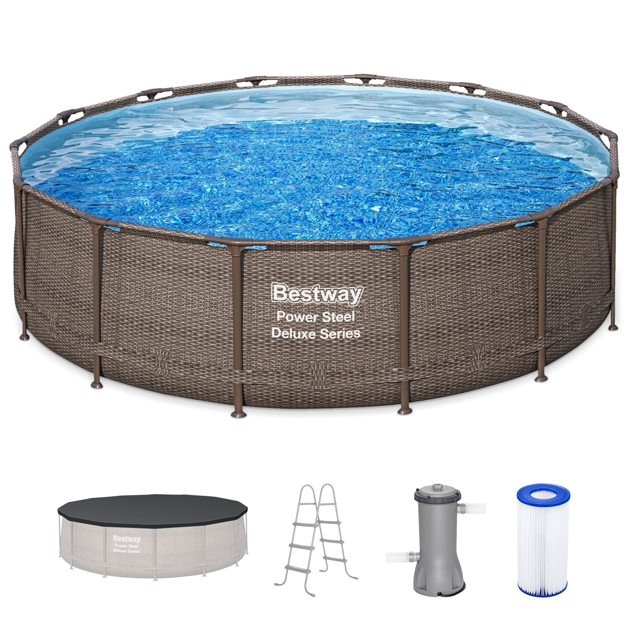 Bestway Power Steel 14ft x 42in Above Ground Outdoor Swimming Pool Set with Pump