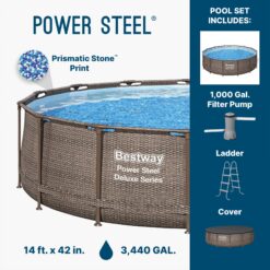 Bestway Power Steel 14ft x 42in Above Ground Outdoor Swimming Pool Set with Pump