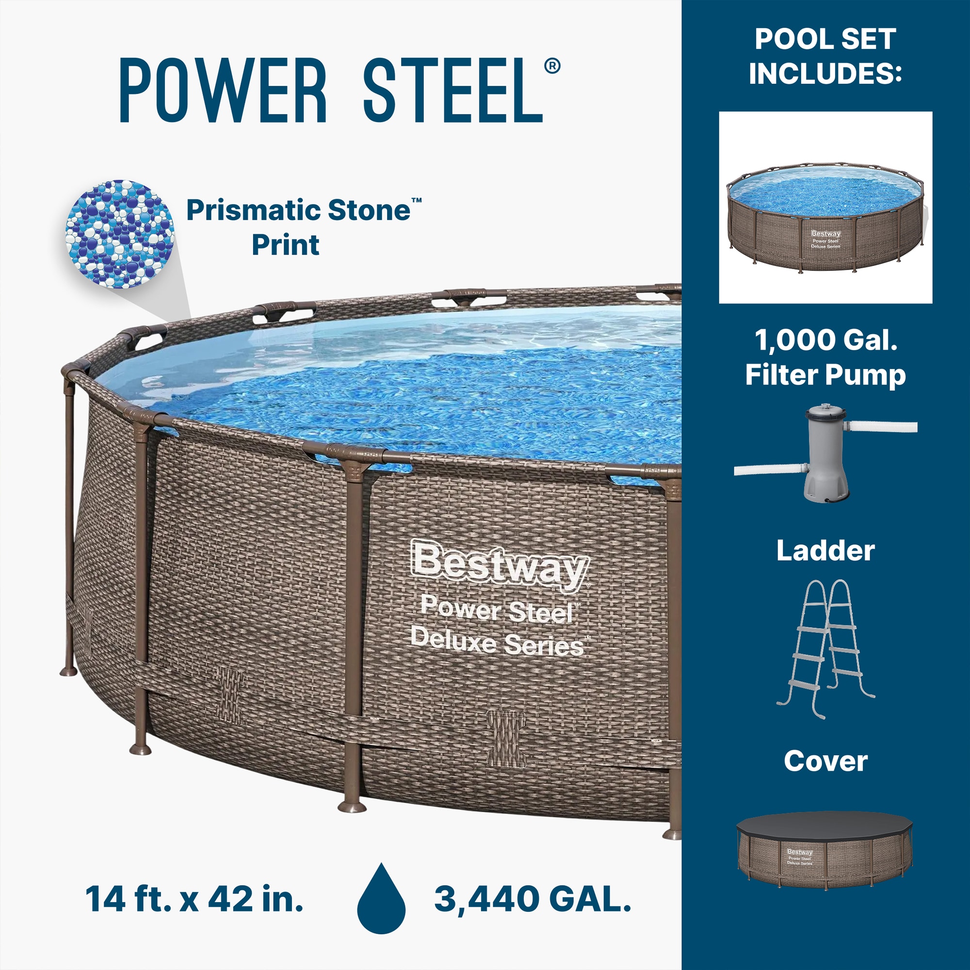 Bestway Power Steel 14ft x 42in Above Ground Outdoor Swimming Pool Set with Pump