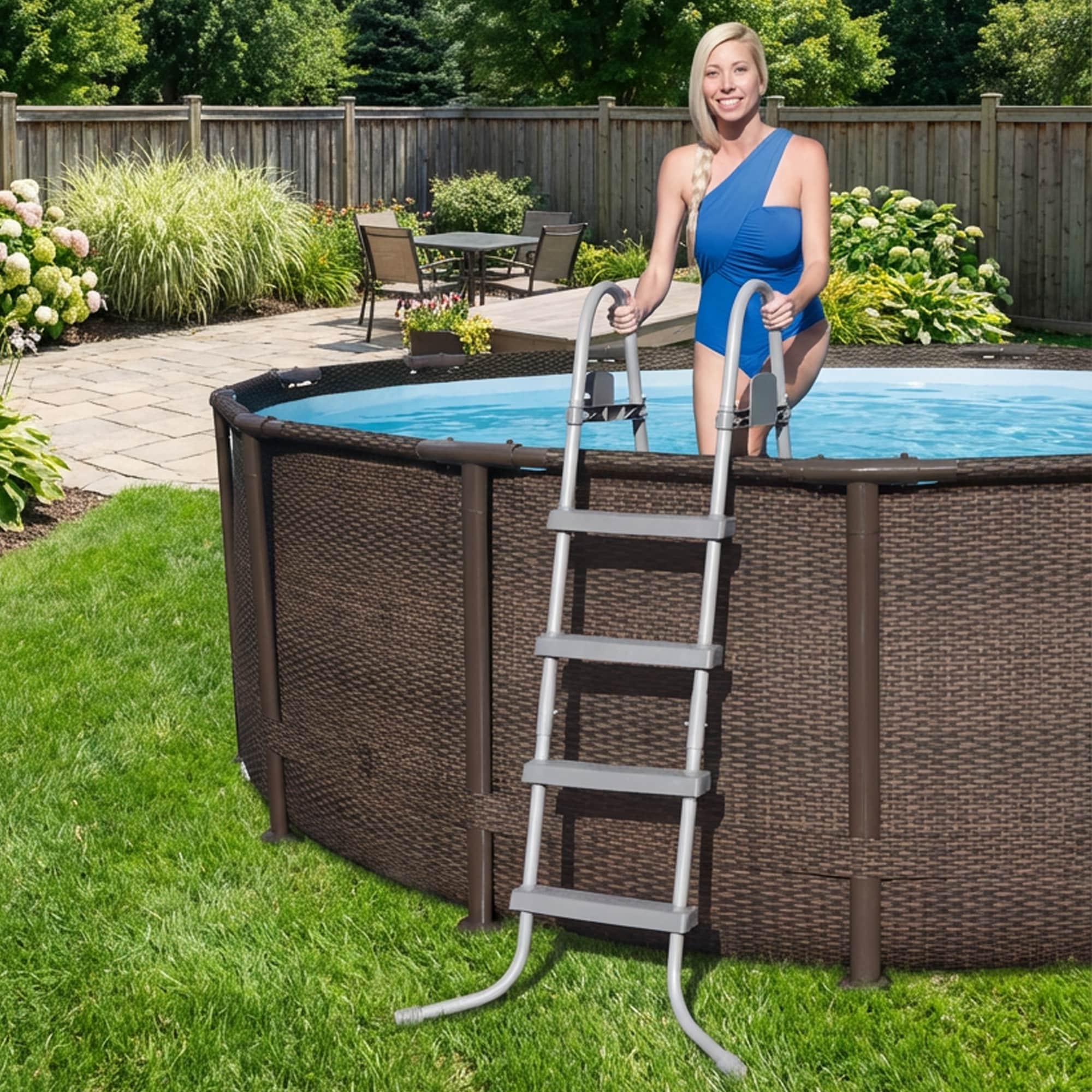 Bestway Power Steel 14ft x 42in Above Ground Outdoor Swimming Pool Set with Pump