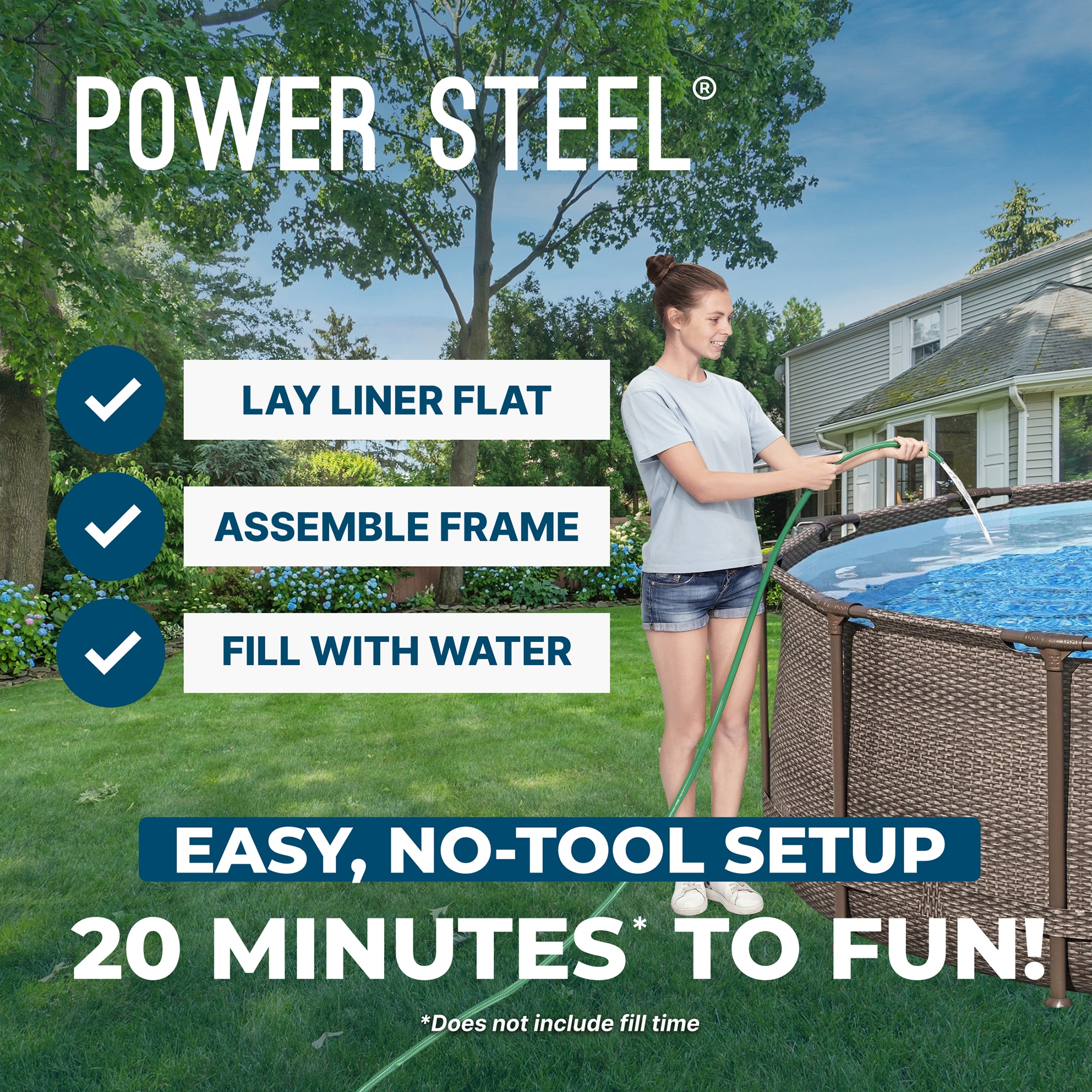 Bestway Power Steel 14ft x 42in Above Ground Outdoor Swimming Pool Set with Pump