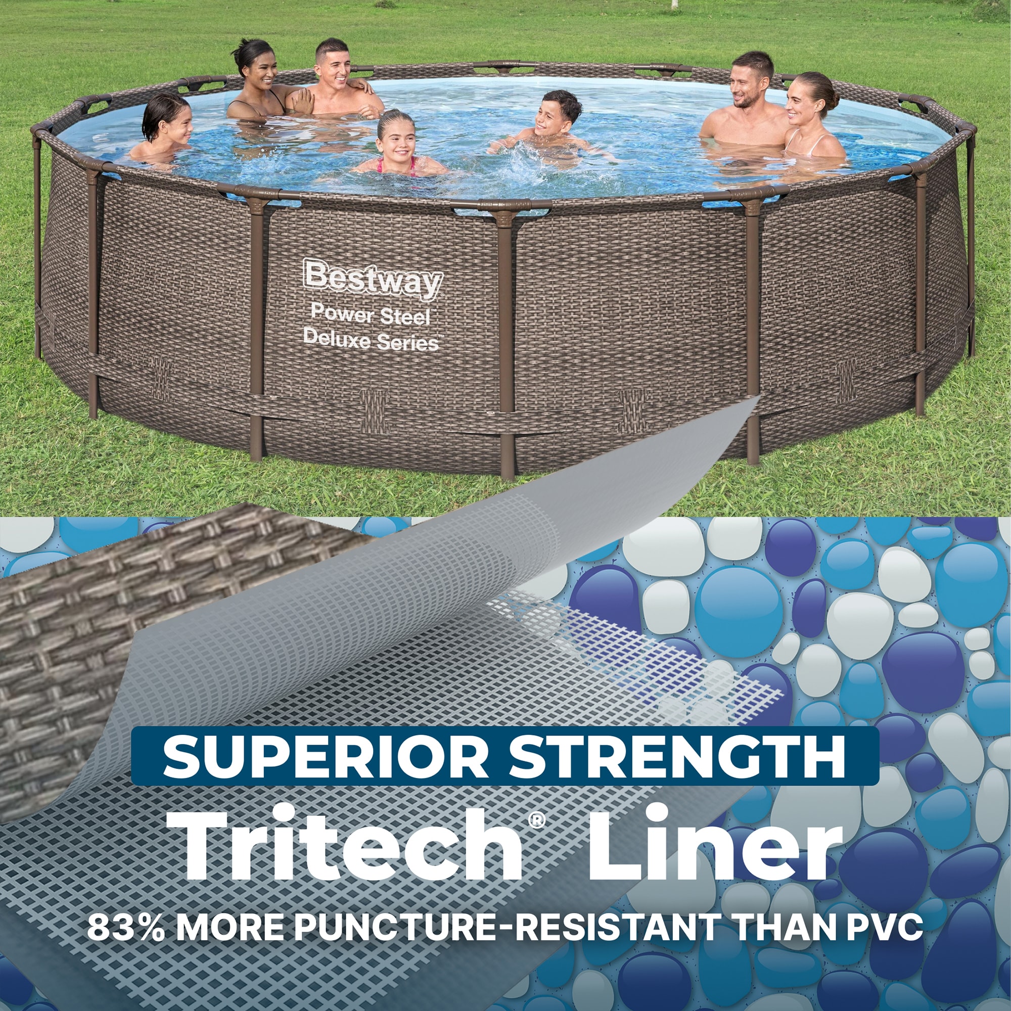 Bestway Power Steel 14ft x 42in Above Ground Outdoor Swimming Pool Set with Pump