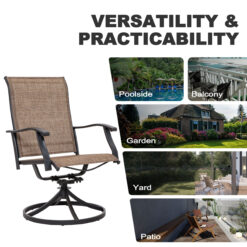 Nuu Garden Patio Dining Set 7 -Piece Black Patio Dining Set Iron Rectangle Table with 6 Brown Swivel Chairs