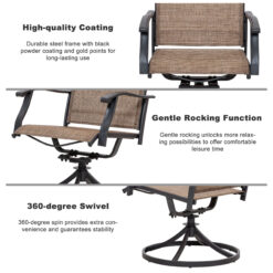Nuu Garden Patio Dining Set 7 -Piece Black Patio Dining Set Iron Rectangle Table with 6 Brown Swivel Chairs