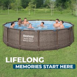 Bestway Power Steel 14ft x 42in Above Ground Outdoor Swimming Pool Set with Pump