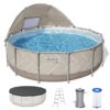 Bestway Steel Pro MAX 13ft x 42 Inch Round Above Ground Pool Set with Canopy and Ladder