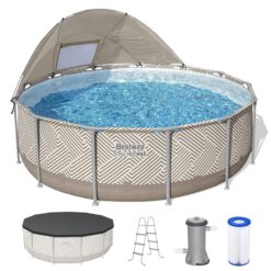 Bestway Steel Pro MAX 13ft x 42 Inch Round Above Ground Pool Set with Canopy and Ladder
