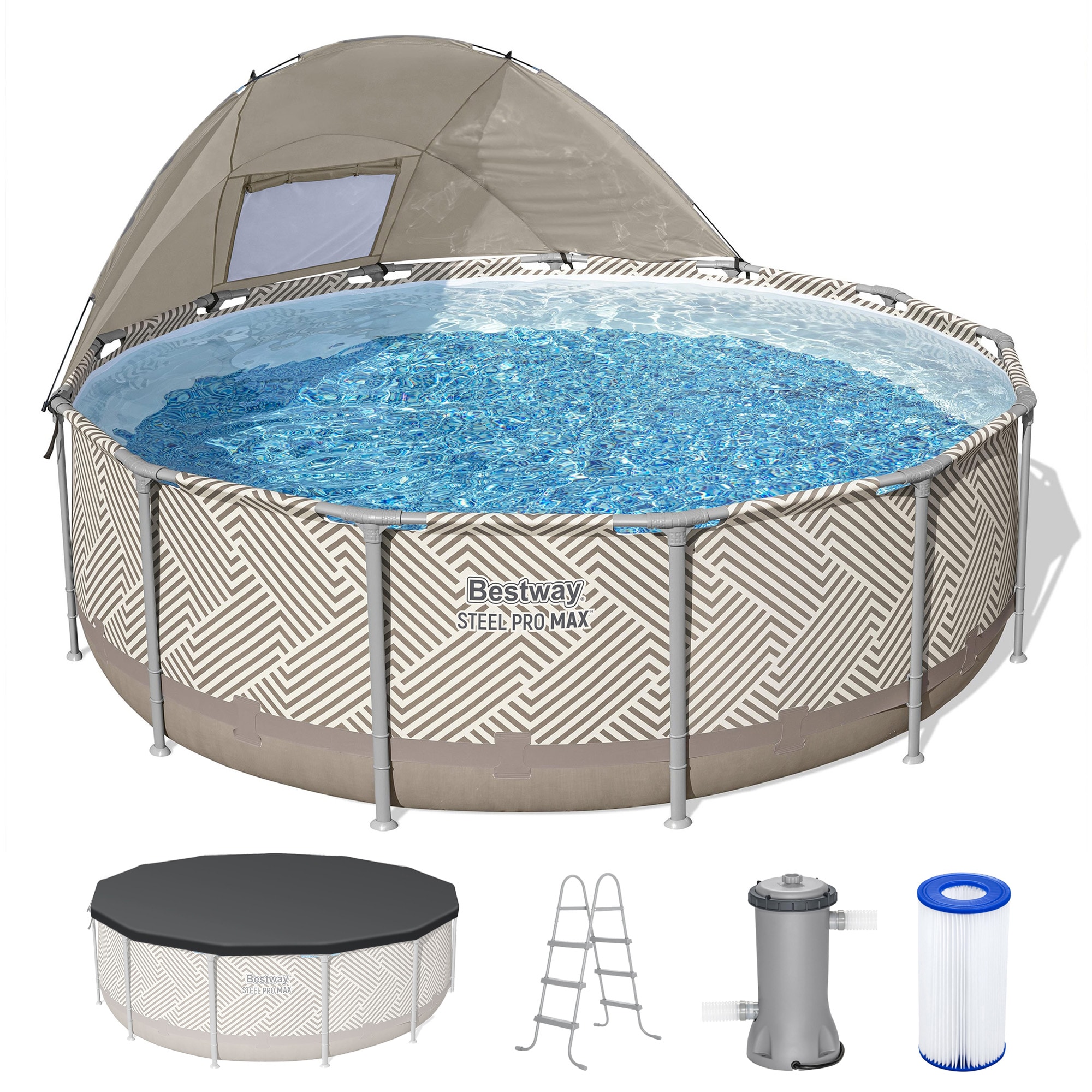 Bestway Steel Pro MAX 13ft x 42 Inch Round Above Ground Pool Set with Canopy and Ladder