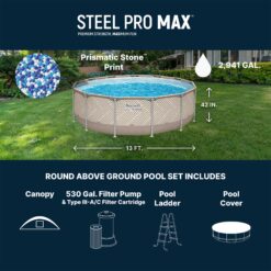 Bestway Steel Pro MAX 13ft x 42 Inch Round Above Ground Pool Set with Canopy and Ladder