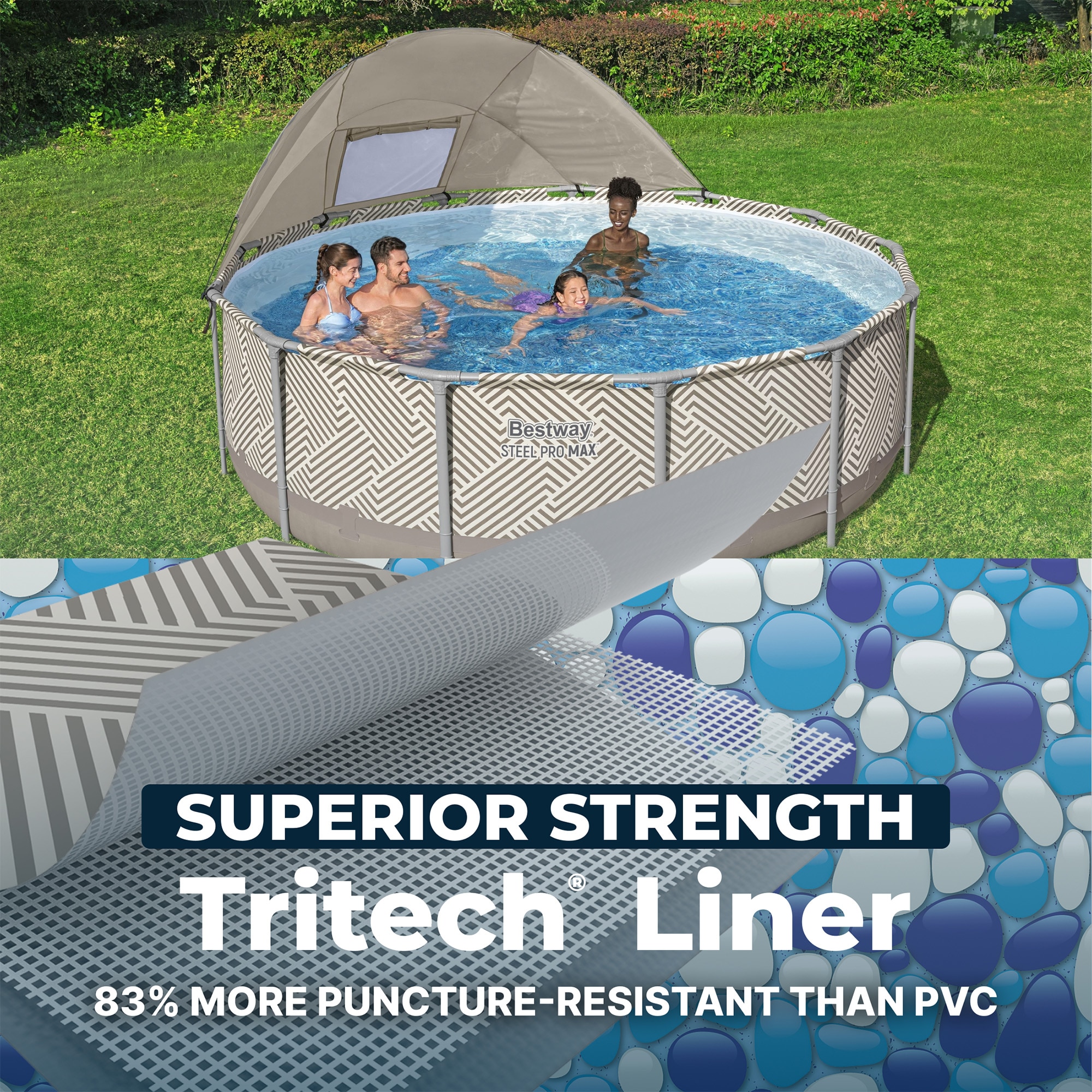 Bestway Steel Pro MAX 13ft x 42 Inch Round Above Ground Pool Set with Canopy and Ladder